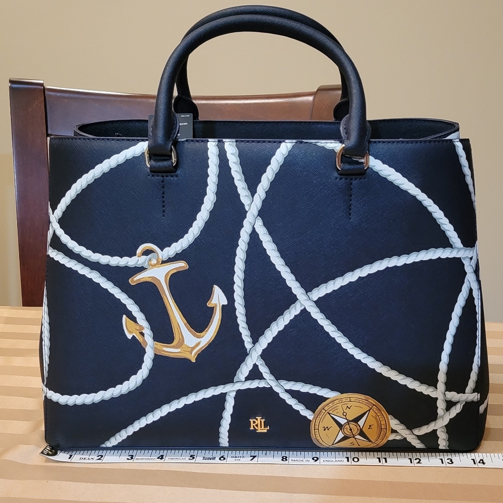 Lauren Ralph Lauren Black Satchel with Gold and White Accents